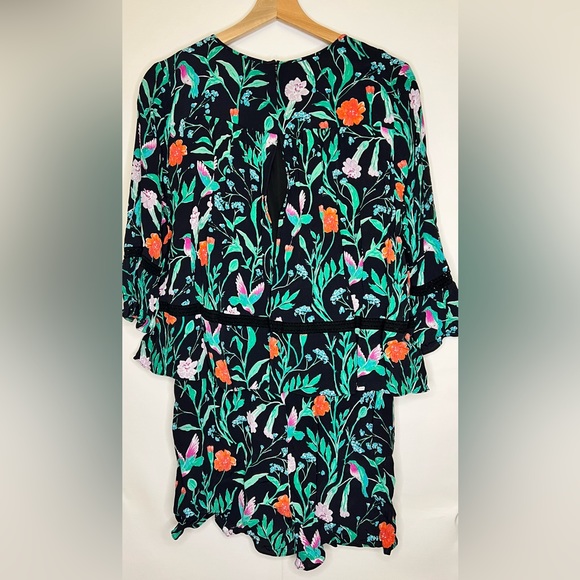 Kate Spade Romper Jardin Crepe Floral Bird Tassel Green Multicolor 10 - Picture 4 of 10